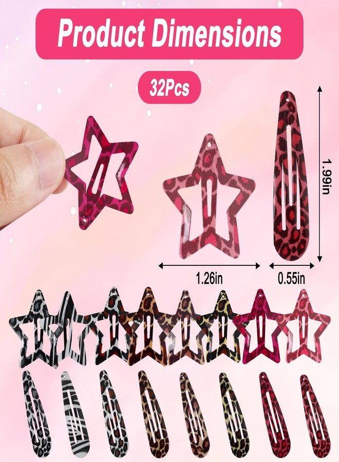 ZLSPTK 32Pcs Star Hair Clips Y2k Hair Clips Goth Leopard Metal Hair Clip for Thin Thick Curly Long Short Hair Bulk Cute Hair Barrettes Kawaii Snap Hair Pins Y2k Hair Accessories for Women Girls Styling Tools - Image 3